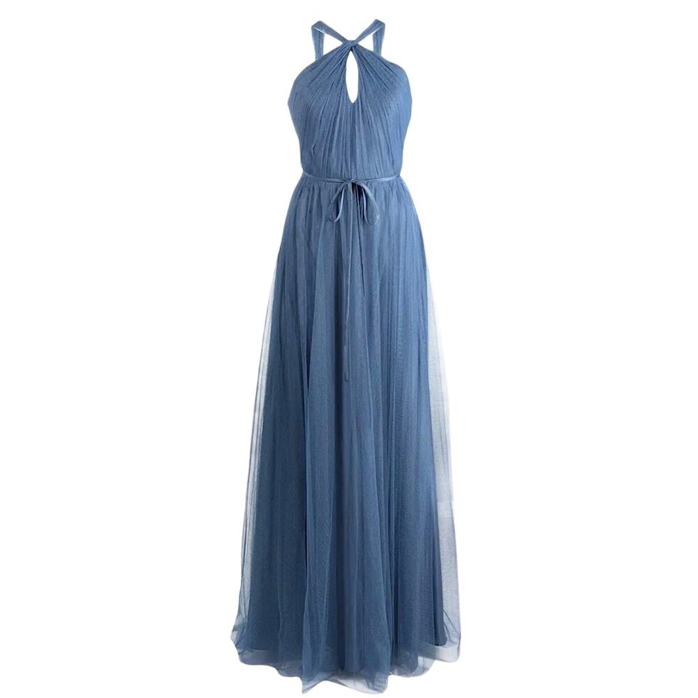 Marchesa Notte Marine Tulle Halter Maxi Dress Blue Bridesmaid Flawed 6 NWT